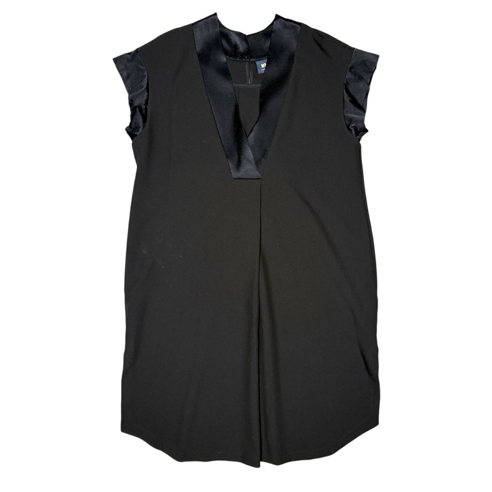 Maeve by Anthropologie‎ XL Sleeveless Black Shift Dress Pleated Front Satin Trim